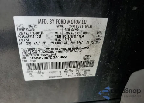 2013 Ford Explorer z USA, uszkodzony, nr VIN 1FM5K7B87DGA65822